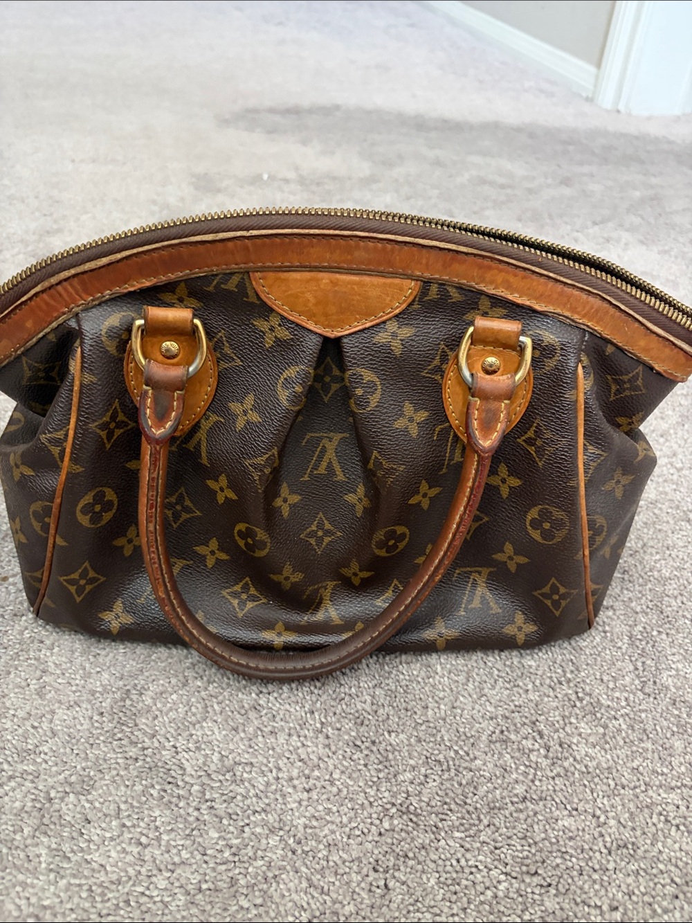 Louis Vuitton Monogram Canvas Satchel in Brown and Tan Leather Trim